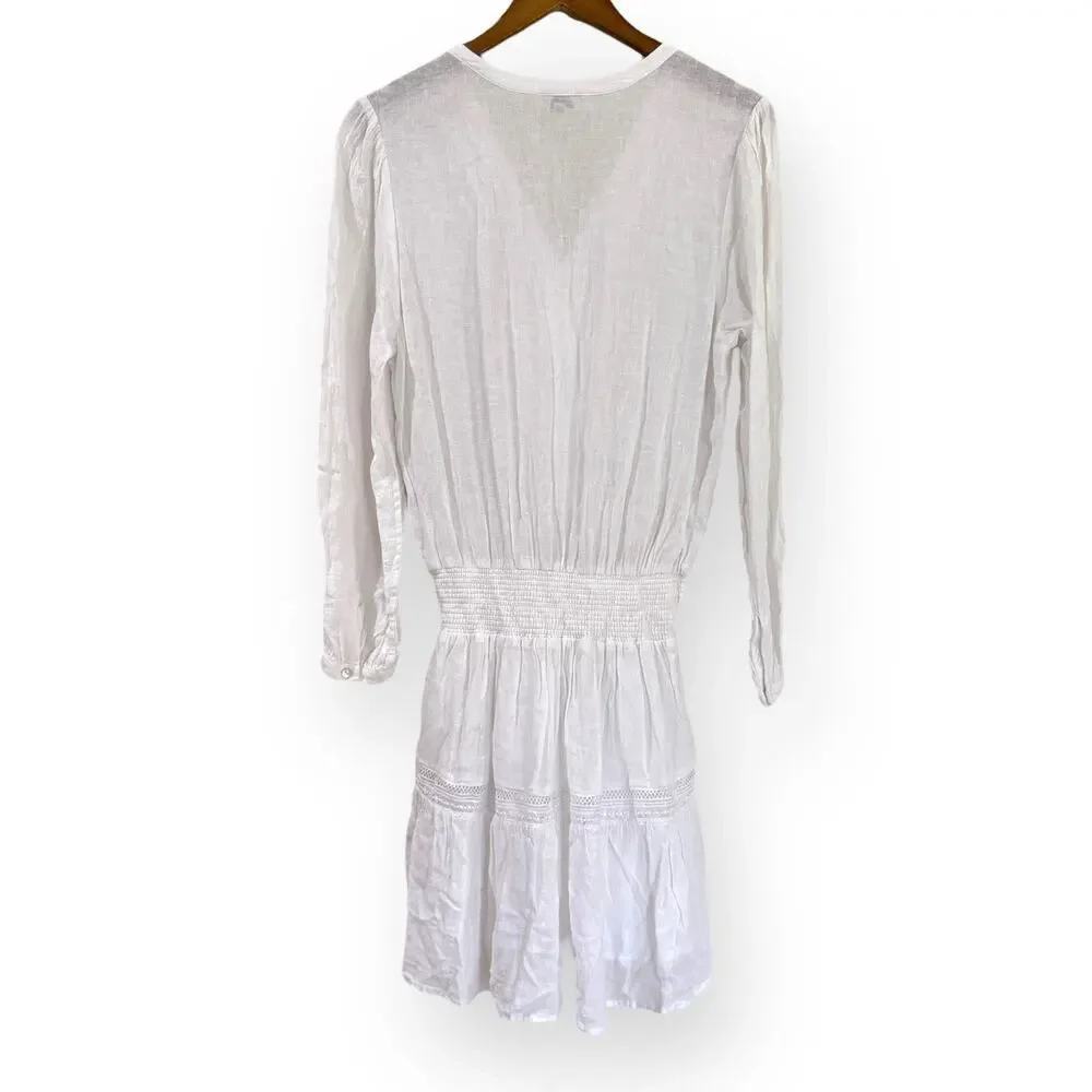 Rails Jasmine White Lace Detail Dress Linen Blend Long Sleeve Womens Size Small - Picture 10 of 14
